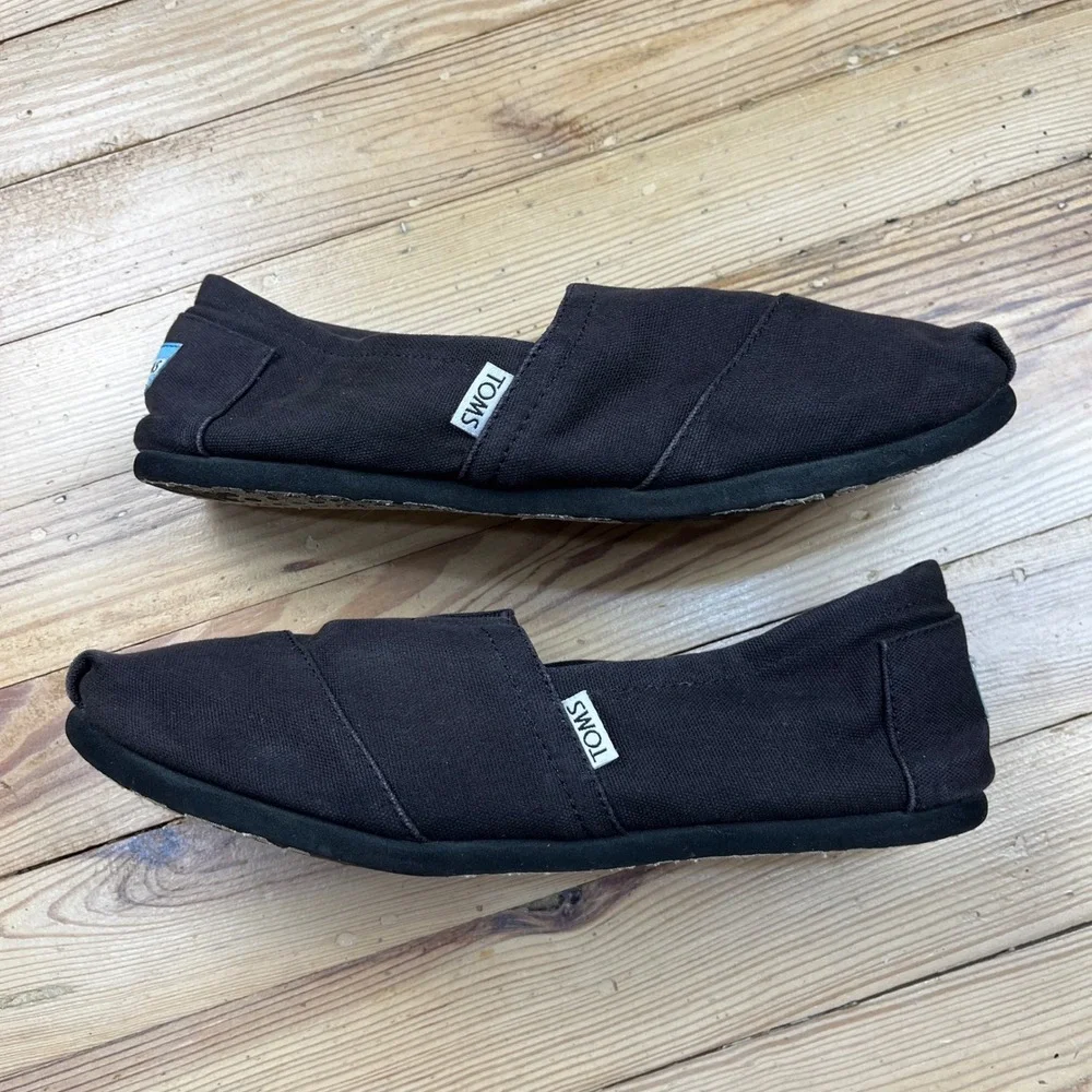 TOMS Classic Alpargata Black Canvas Slip On Flats Mens Size 10 Casual Shoes